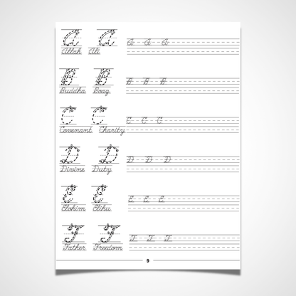 Koran Questions for Moorish Americans Cursive Handwriting Workbook Printout