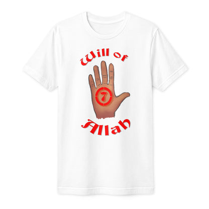 White Will of Allah T-shirt with raised hand and red Seven design